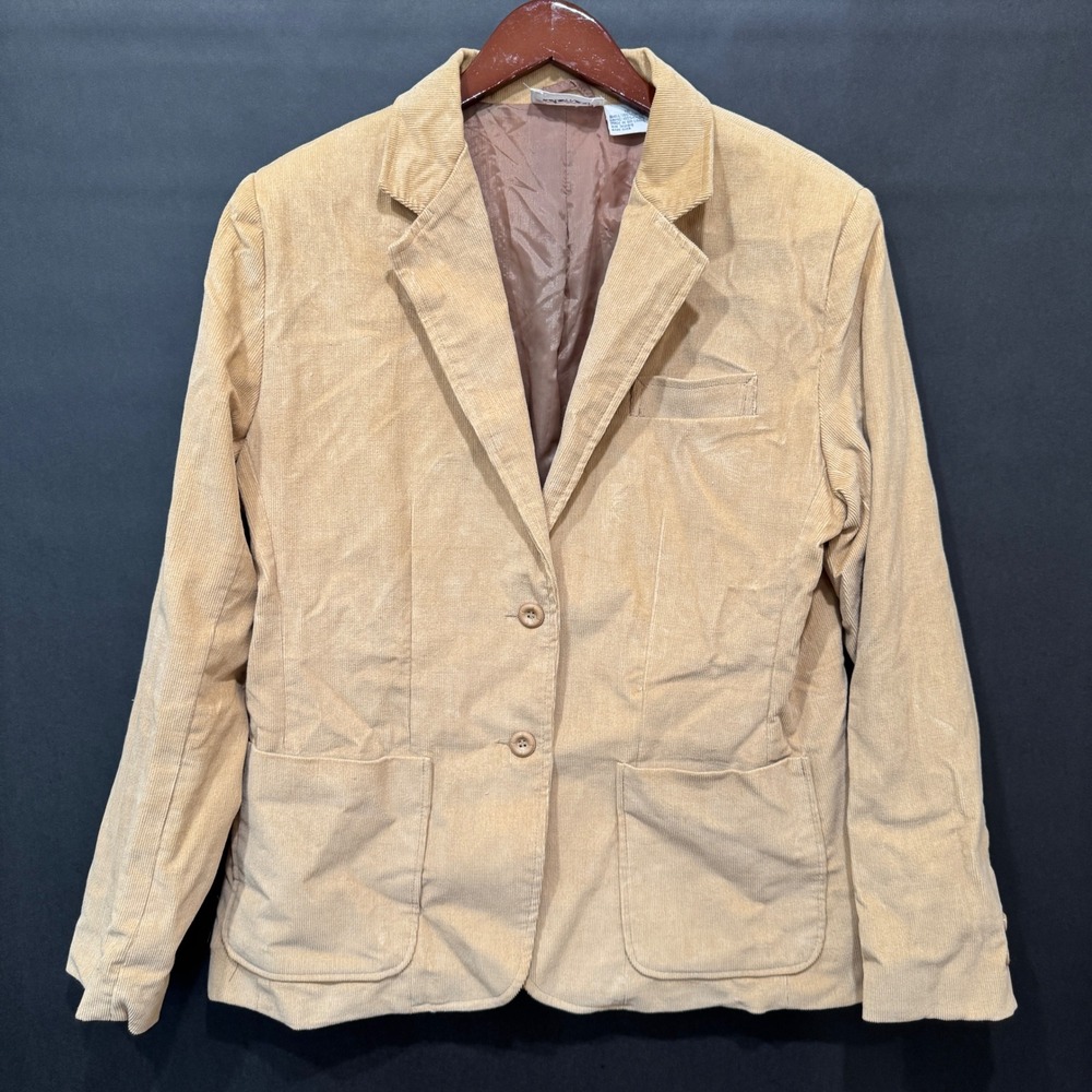 Easton Park Tan Corduroy Blazer Womens 16 Vintage Cotton 2 Button Patch *Read